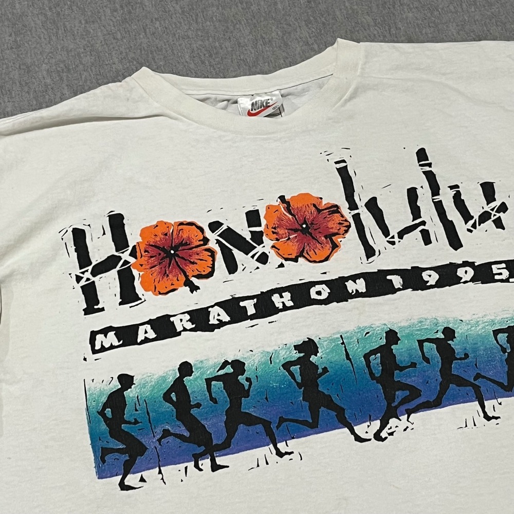 Vintage Nike 1995 Honolulu Marathon T Shirt Mens XL White Graphic Single Stitch